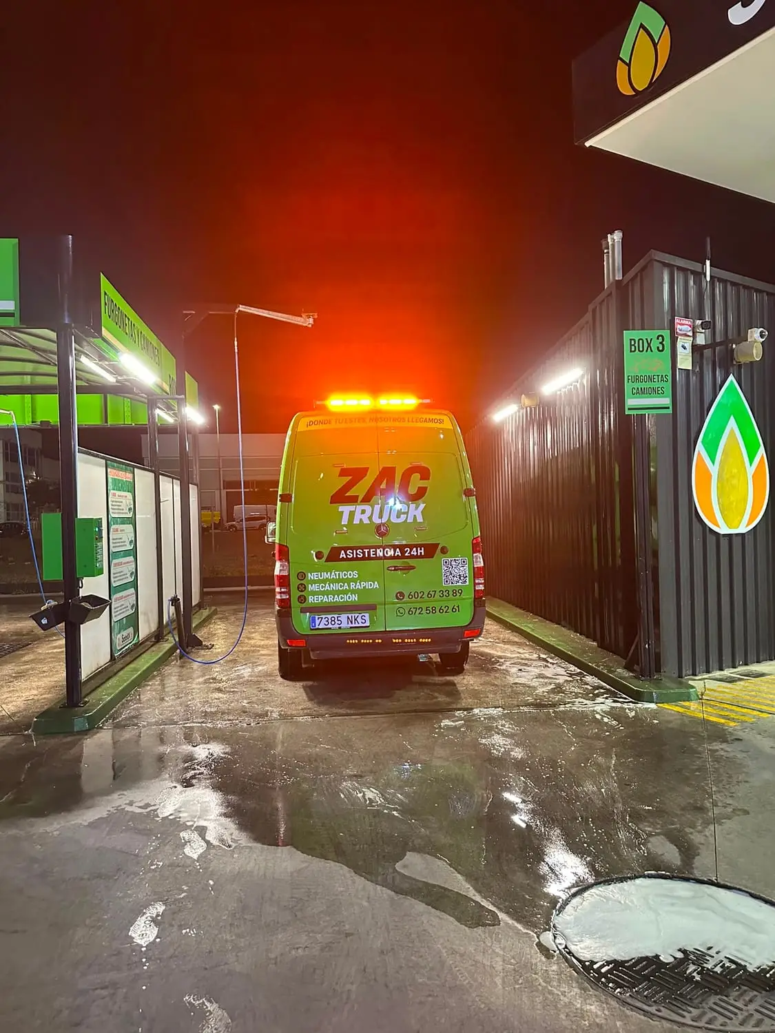 ZAC TRUCK van at night with its warning light bar switched on